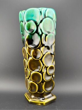 Mid-Century Tilso Hand Painted Green-Brown Ombre Glaze Porcelain Vase Japan 8"